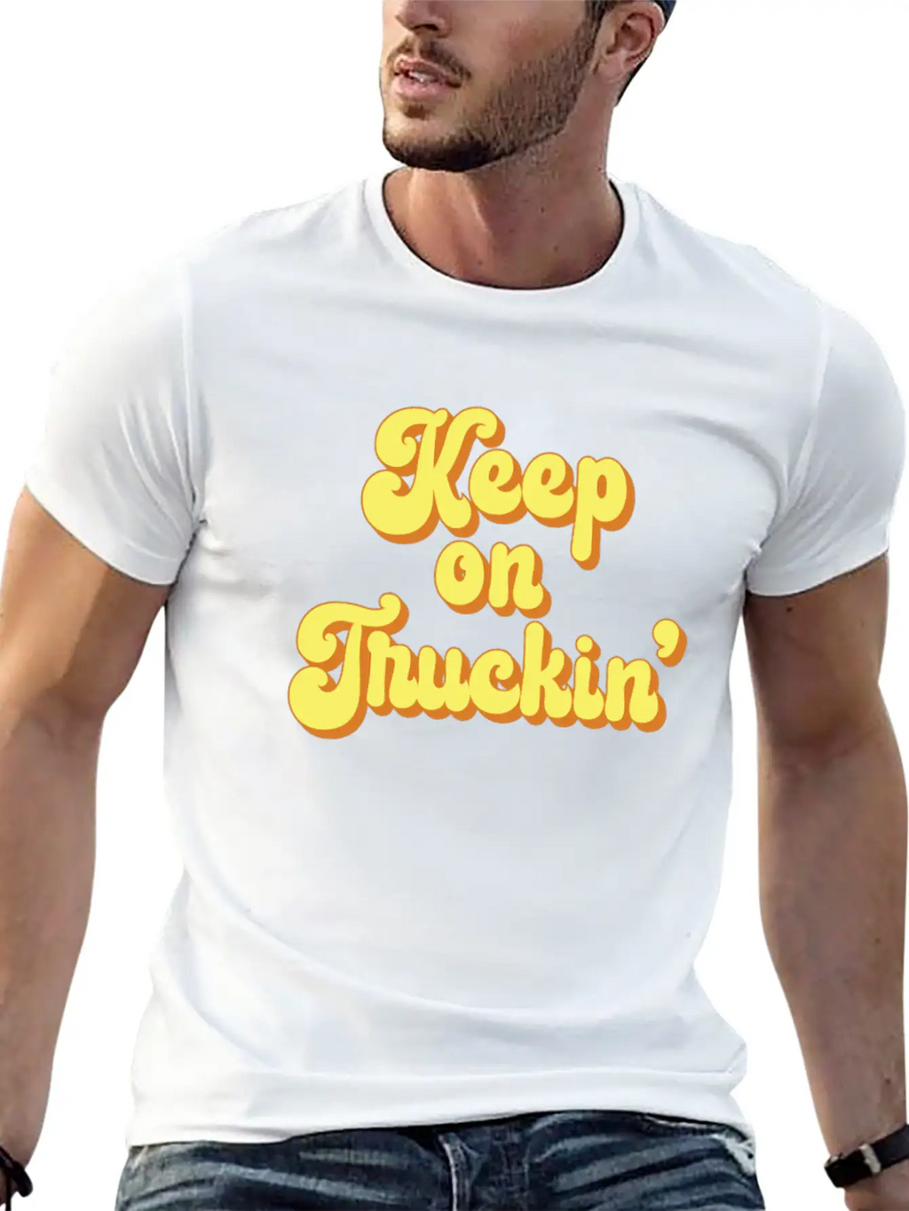 Keep On Truckin' 1970s Yellow Vintage Retro Modern Fit Casual T-Shirt – Clean And Versatile Design