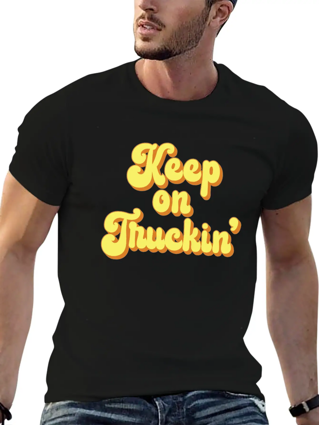 Keep On Truckin' 1970s Yellow Vintage Retro Modern Fit Casual T-Shirt – Clean And Versatile Design