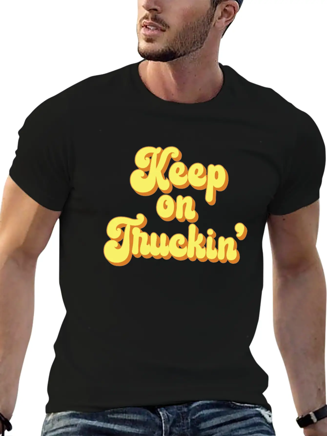 Keep On Truckin' 1970s Yellow Vintage Retro Modern Fit Casual T-Shirt – Clean And Versatile Design