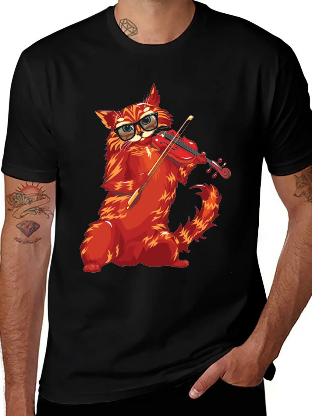 Musical Cat Plays Violin Orchestra Classic Music Modern Fit Casual T-Shirt – Clean And Versatile Design
