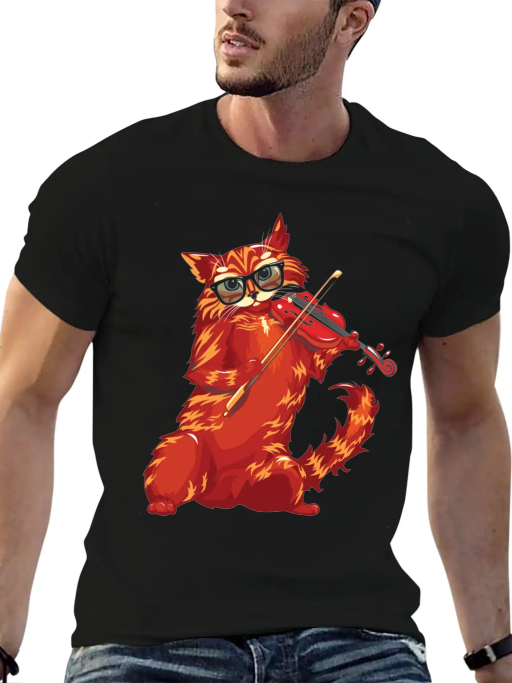 Musical Cat Plays Violin Orchestra Classic Music Modern Fit Casual T-Shirt – Clean And Versatile Design