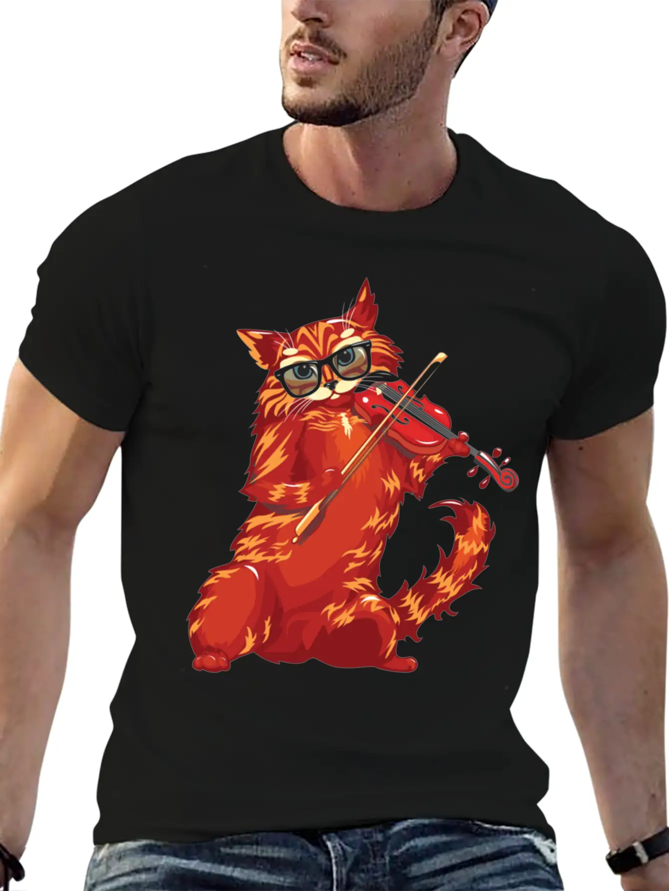 Musical Cat Plays Violin Orchestra Classic Music Modern Fit Casual T-Shirt – Clean And Versatile Design