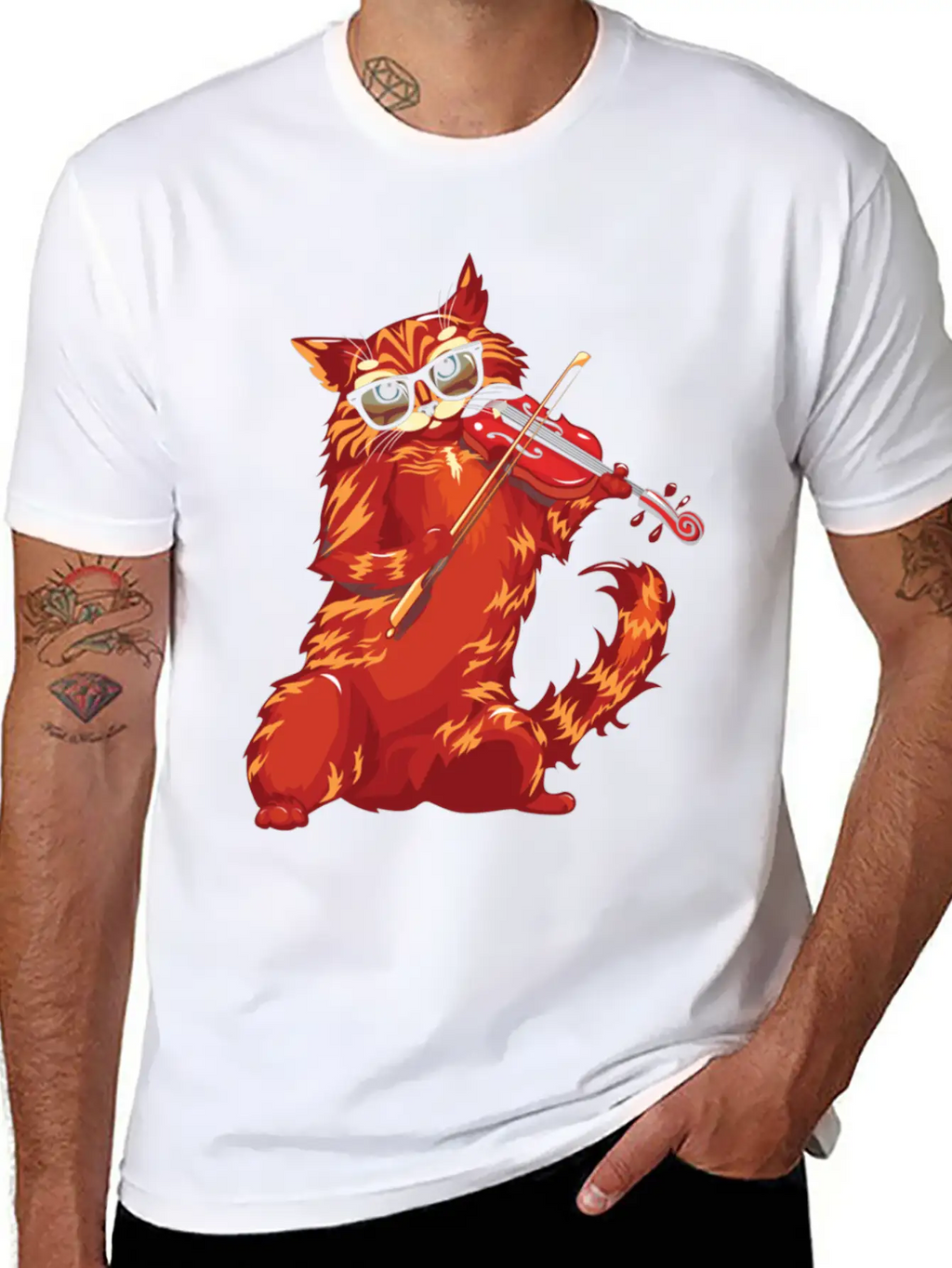 Musical Cat Plays Violin Orchestra Classic Music Modern Fit Casual T-Shirt – Clean And Versatile Design