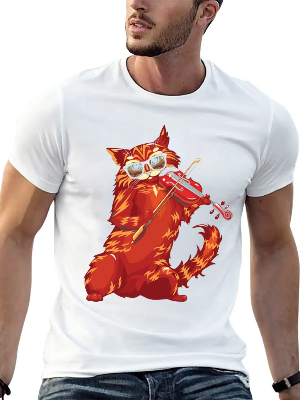 Musical Cat Plays Violin Orchestra Classic Music Modern Fit Casual T-Shirt – Clean And Versatile Design