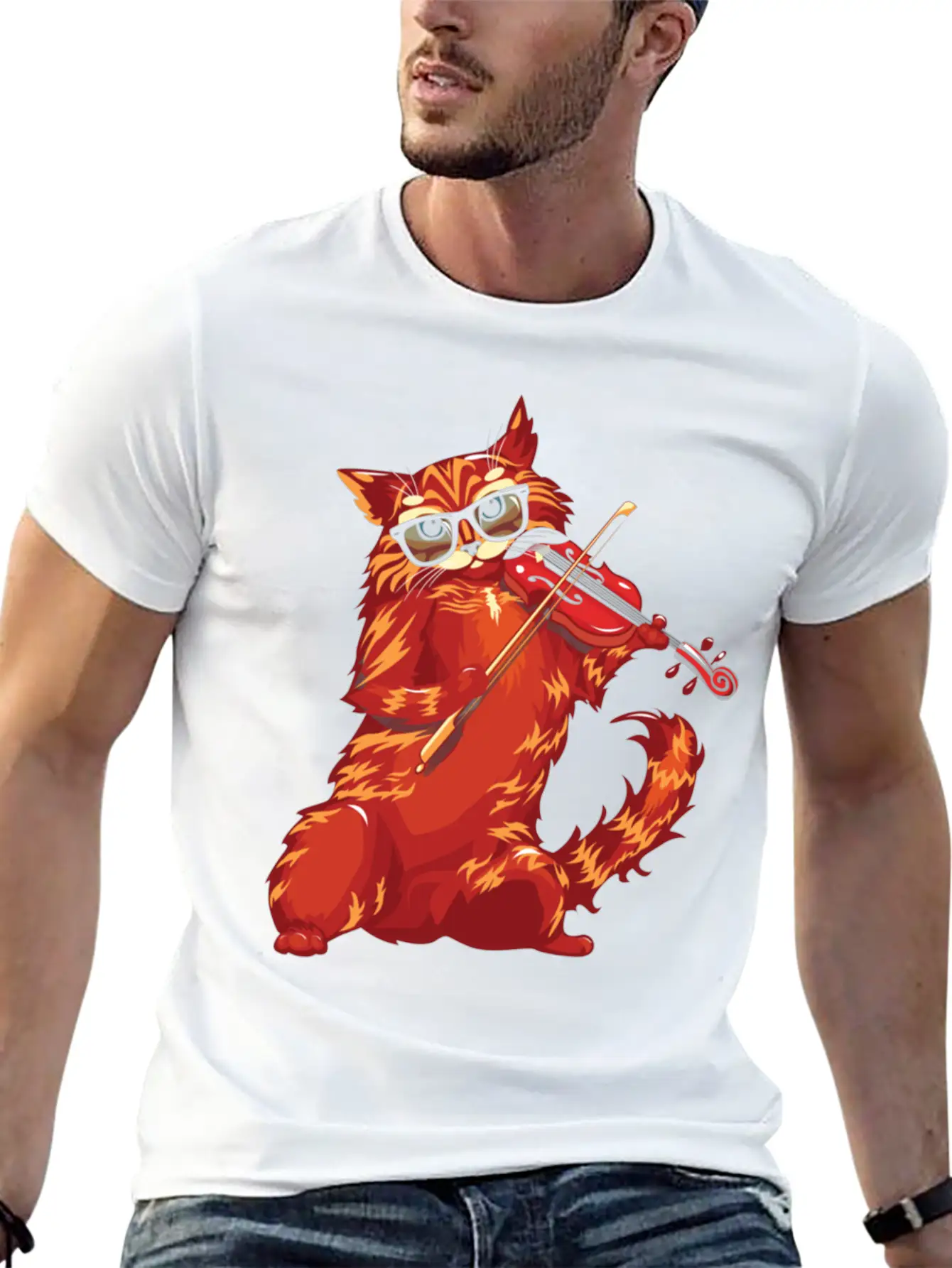 Musical Cat Plays Violin Orchestra Classic Music Modern Fit Casual T-Shirt – Clean And Versatile Design