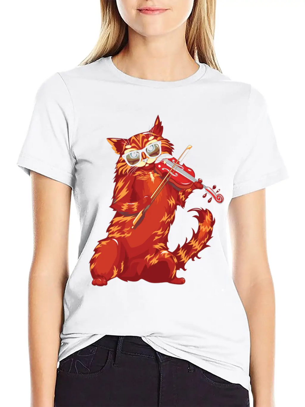 Musical Cat Plays Violin Orchestra Classic Music Modern Fit Casual T-Shirt – Clean And Versatile Design
