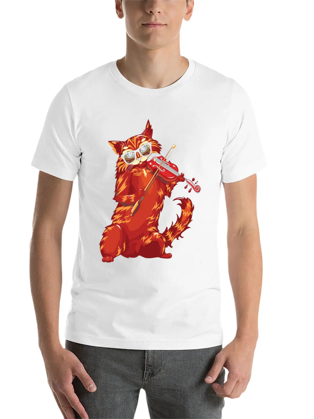 Musical Cat Plays Violin Orchestra Classic Music Modern Fit Casual T-Shirt – Clean And Versatile Design