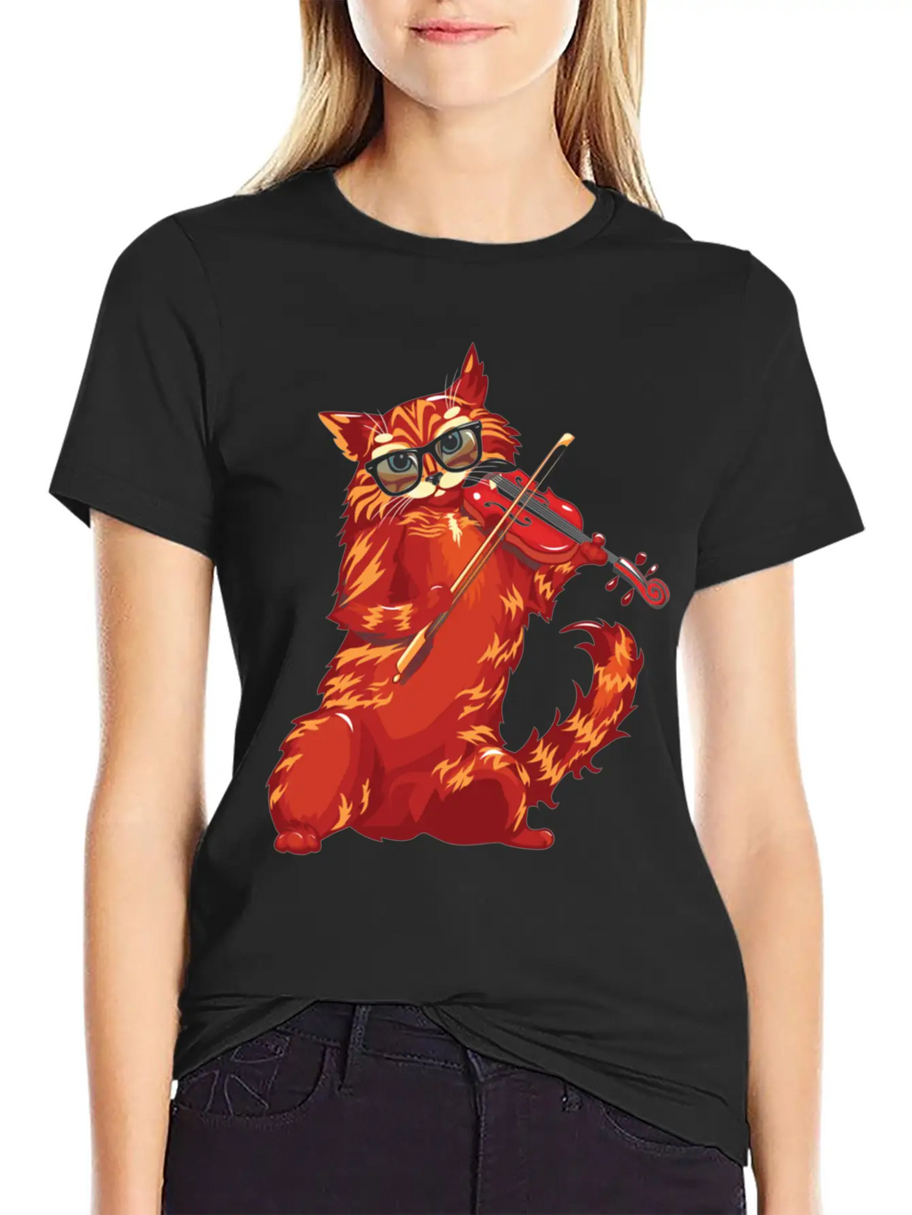 Musical Cat Plays Violin Orchestra Classic Music Modern Fit Casual T-Shirt – Clean And Versatile Design