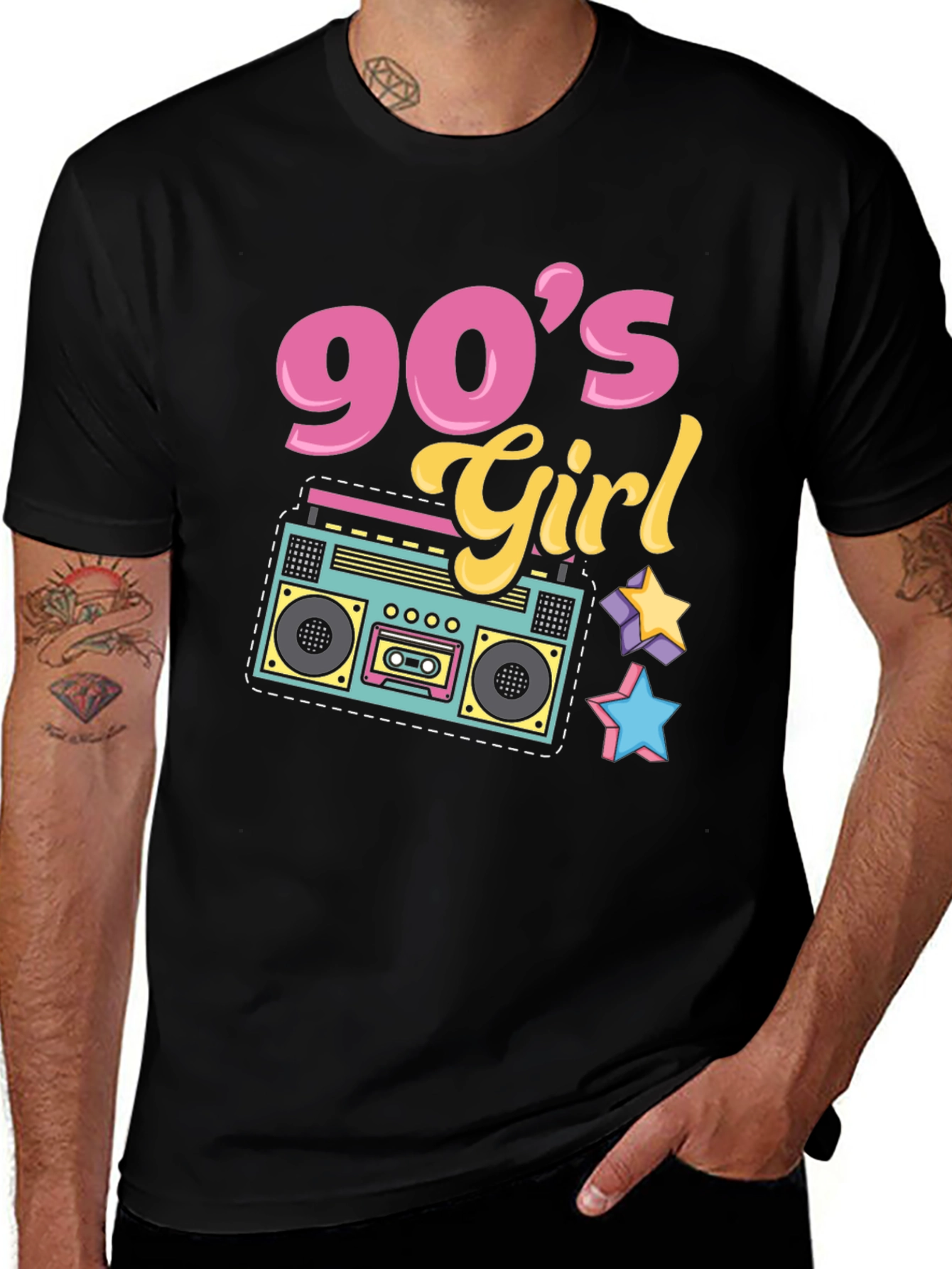 90s Girl Graphic Tee - Retro Boombox Design