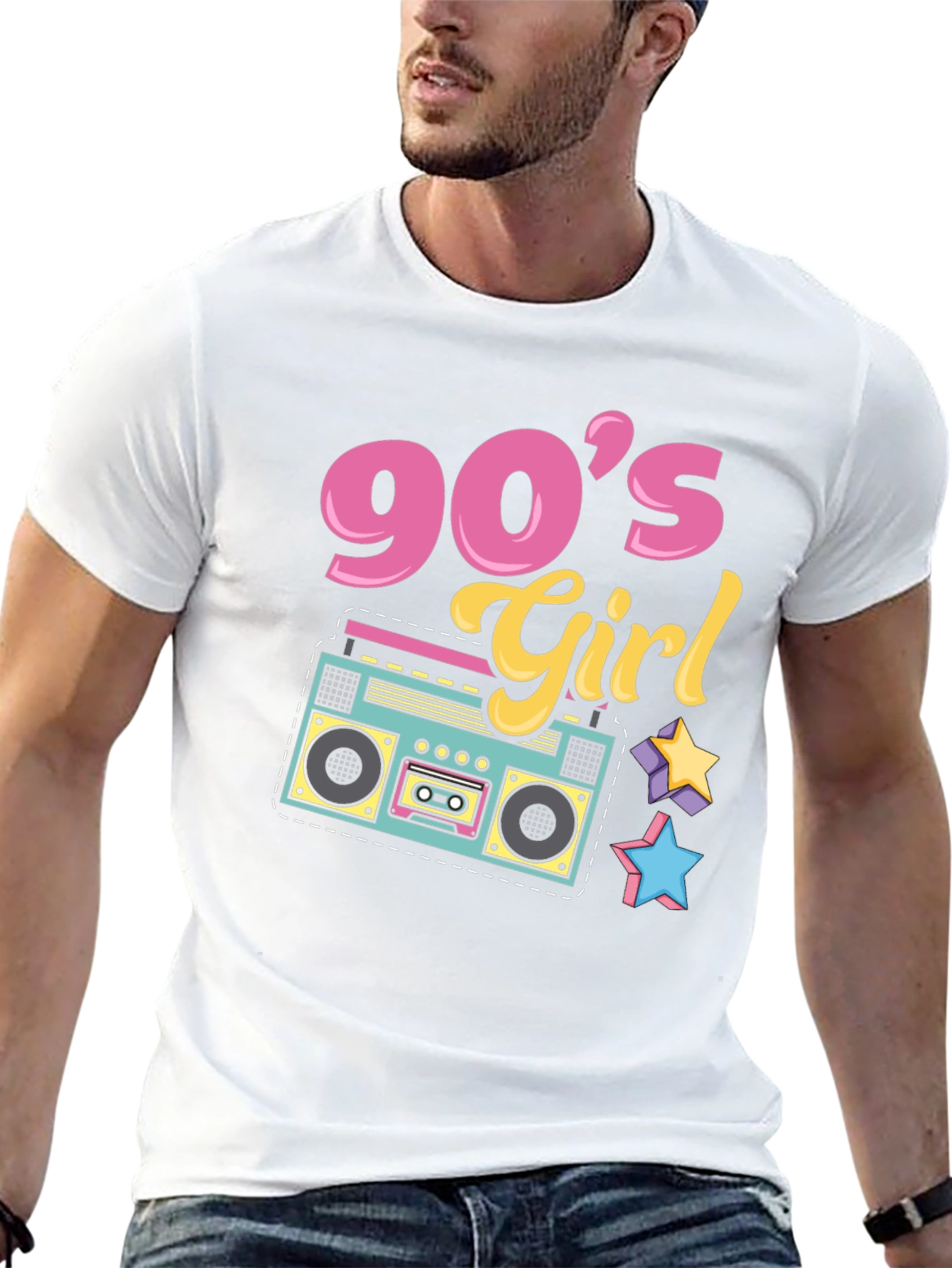 90s Girl Graphic Tee - Retro Boombox Design