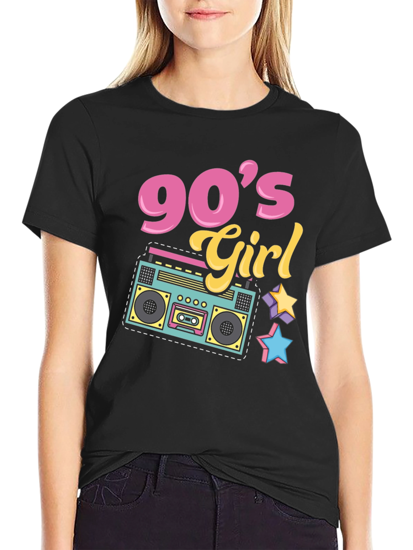 90s Girl Graphic Tee - Retro Boombox Design
