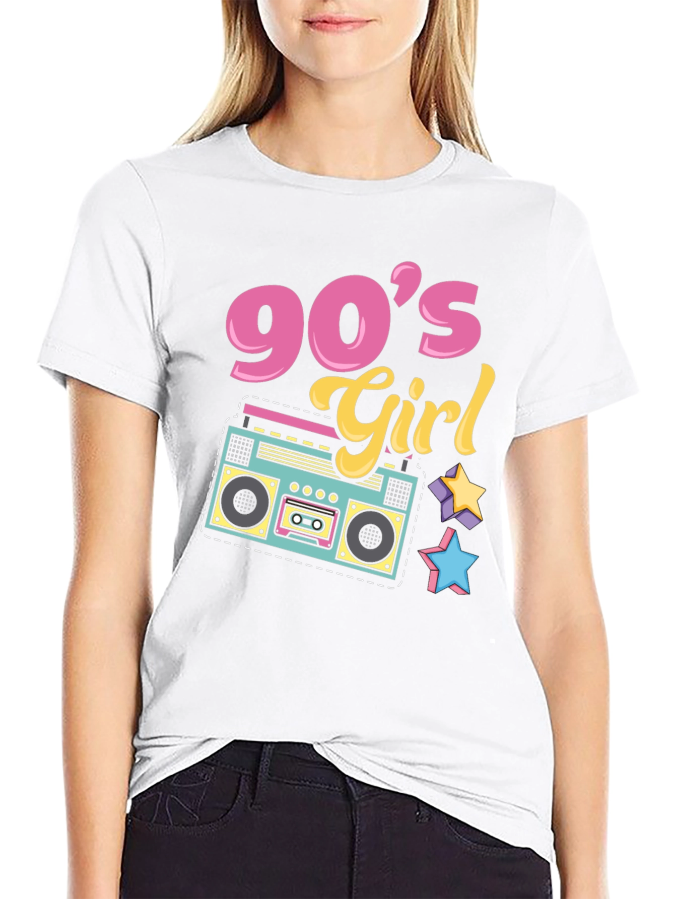 90s Girl Graphic Tee - Retro Boombox Design
