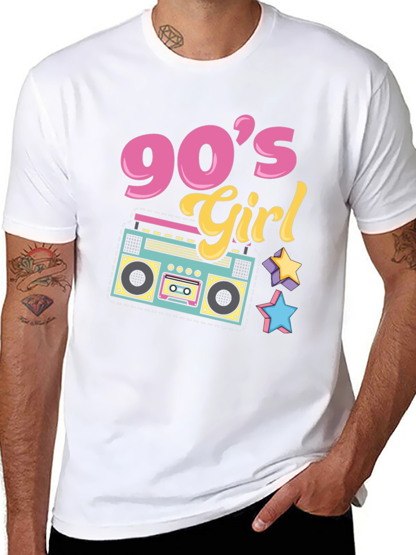 90s Girl Graphic Tee - Retro Boombox Design
