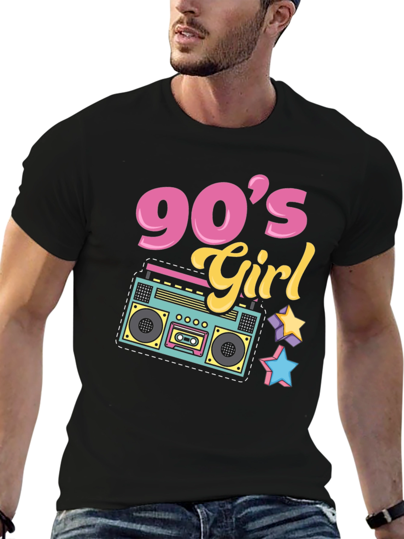 90s Girl Graphic Tee - Retro Boombox Design