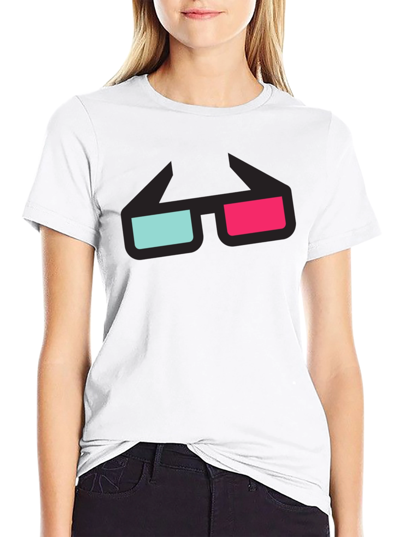 3D Glasses Graphic Tee - Black Cotton T-Shirt