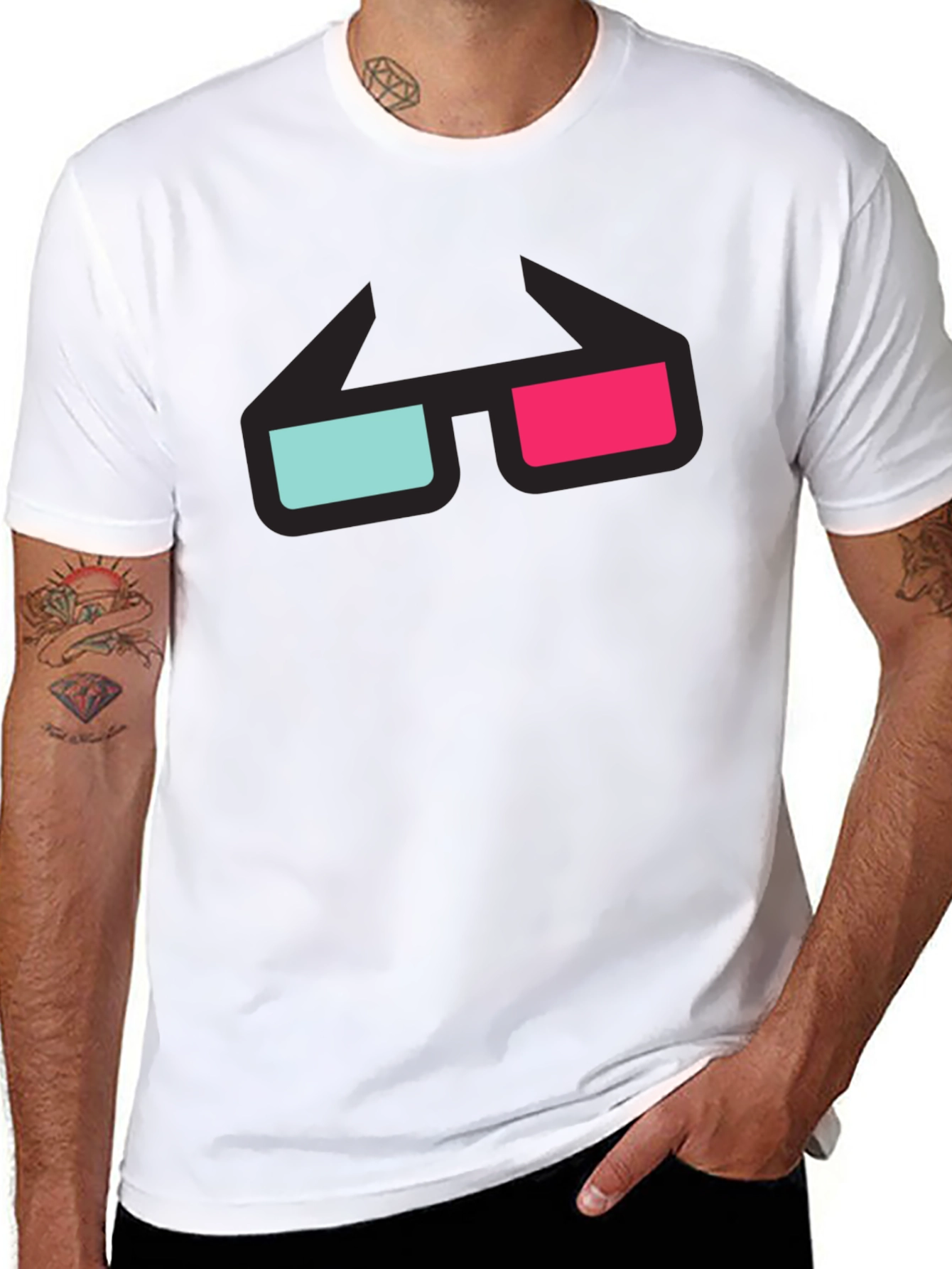 3D Glasses Graphic Tee - Black Cotton T-Shirt