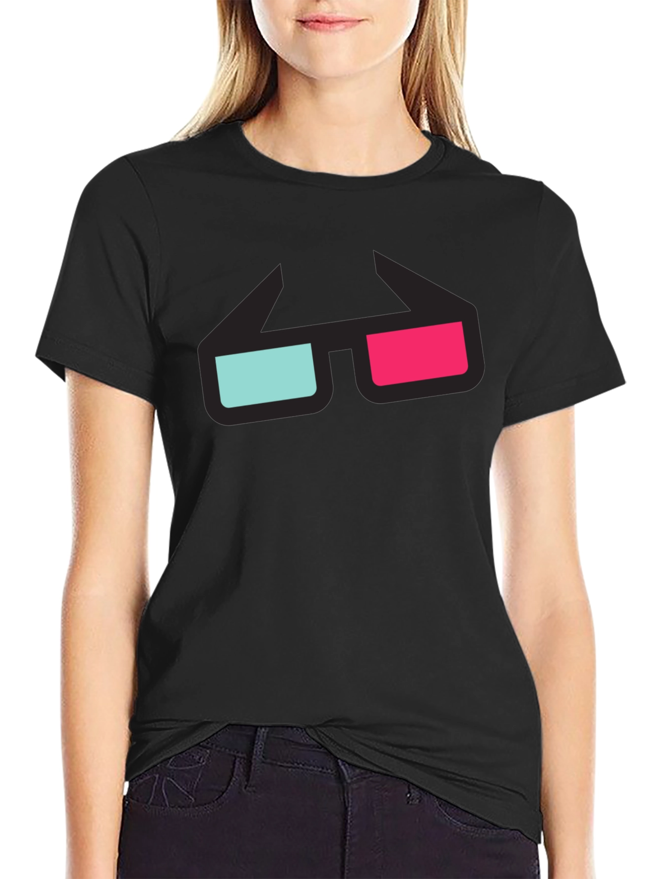 3D Glasses Graphic Tee - Black Cotton T-Shirt