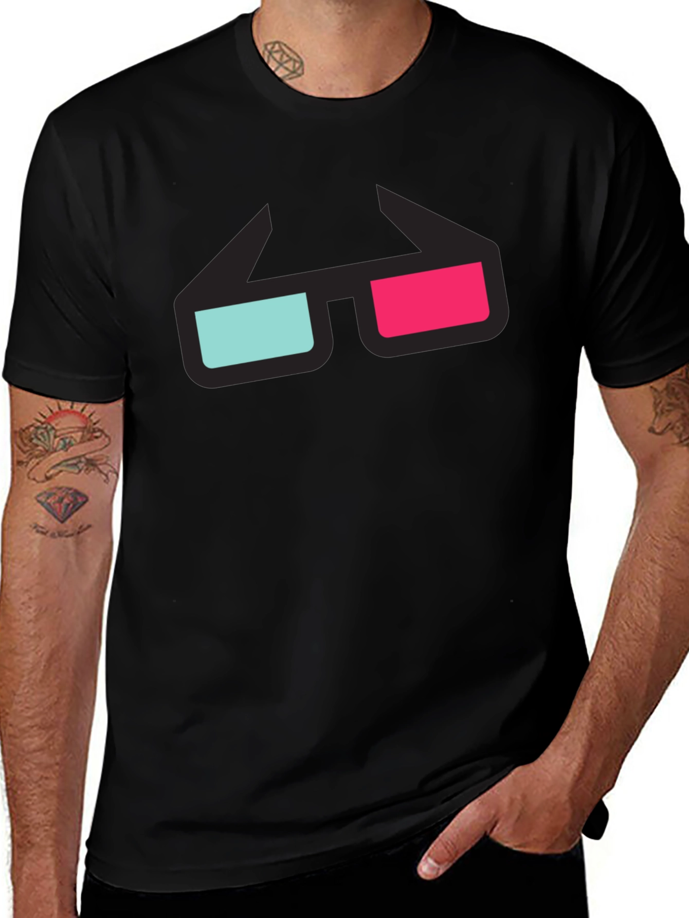 3D Glasses Graphic Tee - Black Cotton T-Shirt