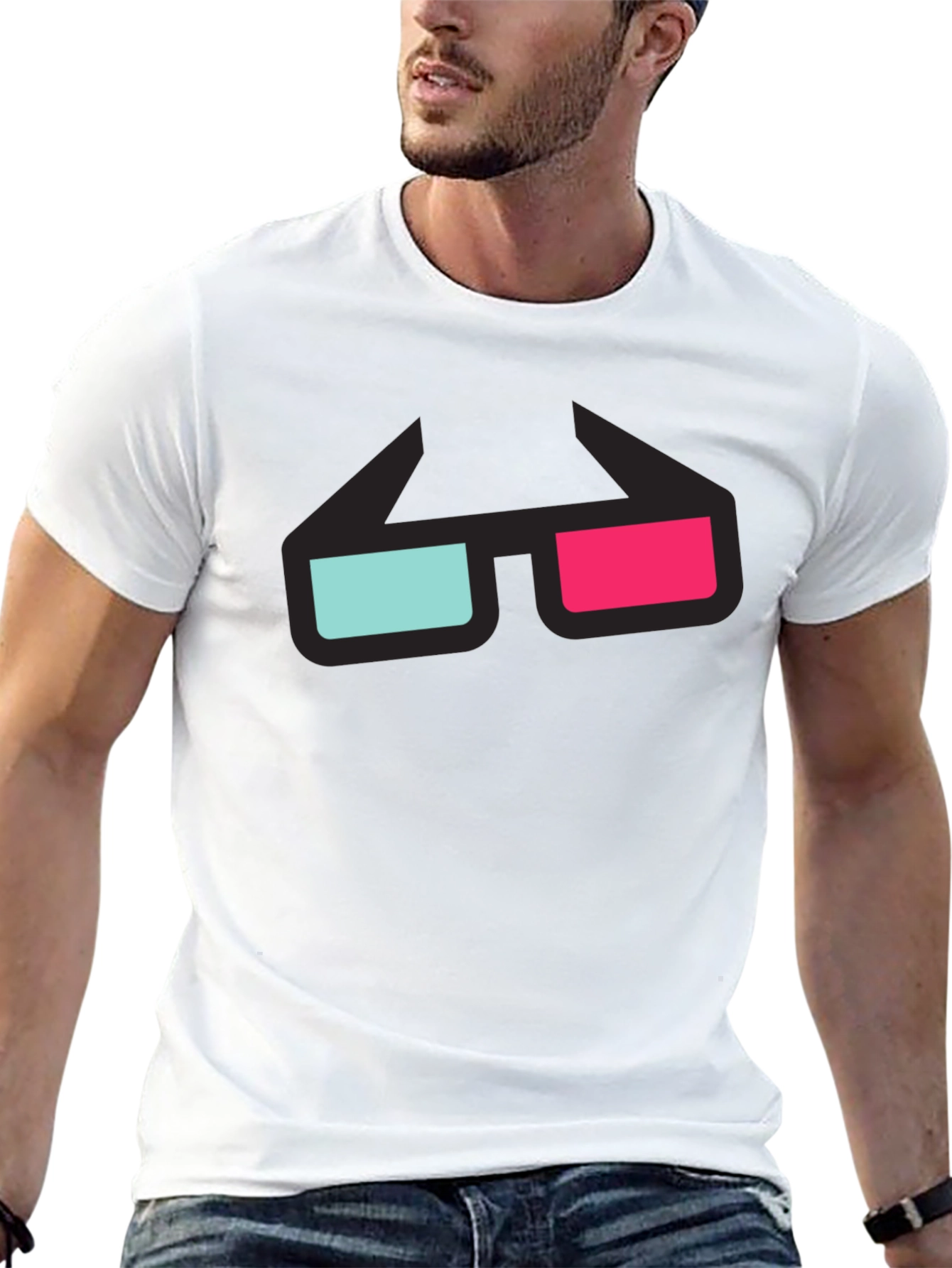 3D Glasses Graphic Tee - Black Cotton T-Shirt