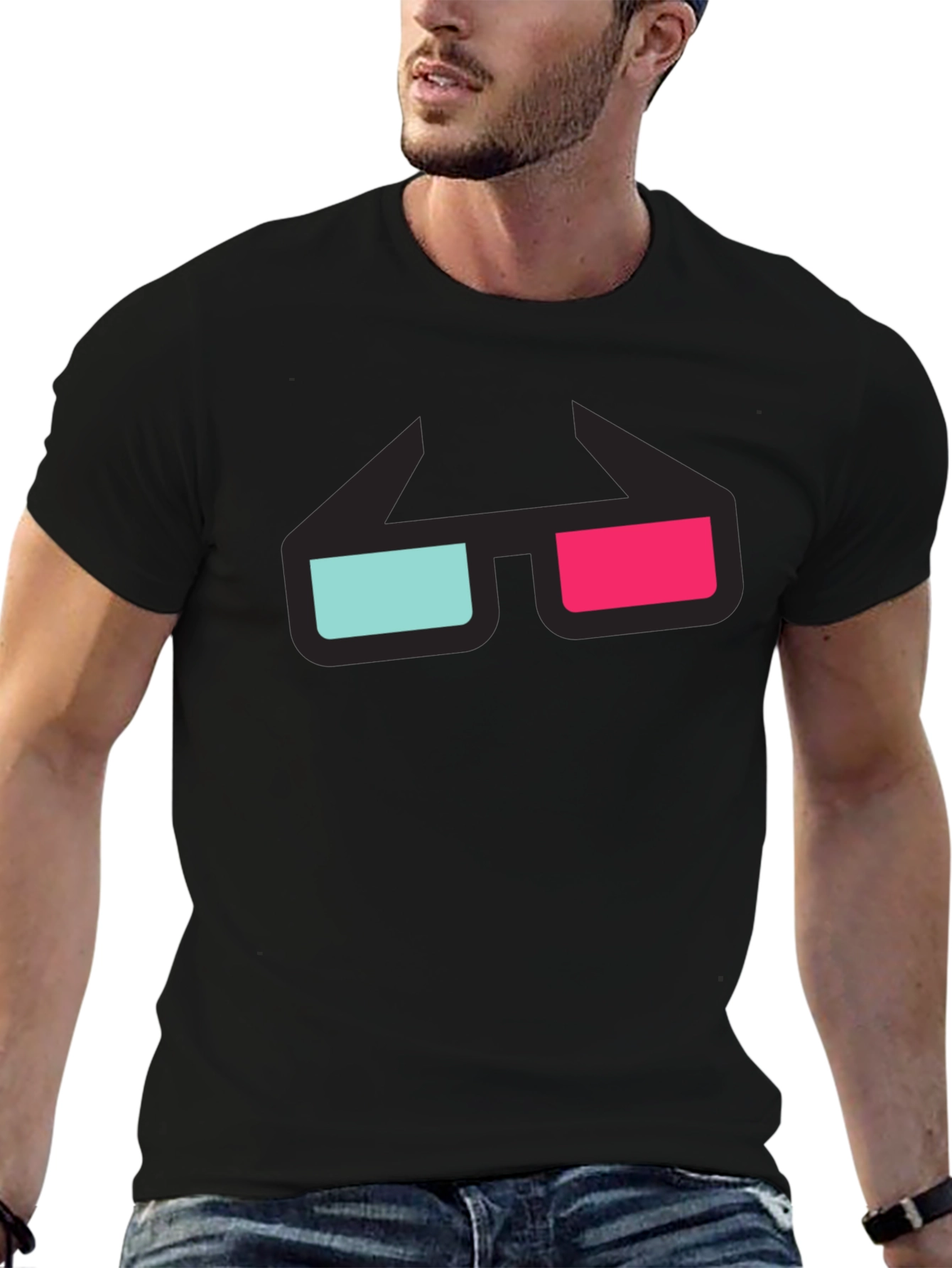 3D Glasses Graphic Tee - Black Cotton T-Shirt