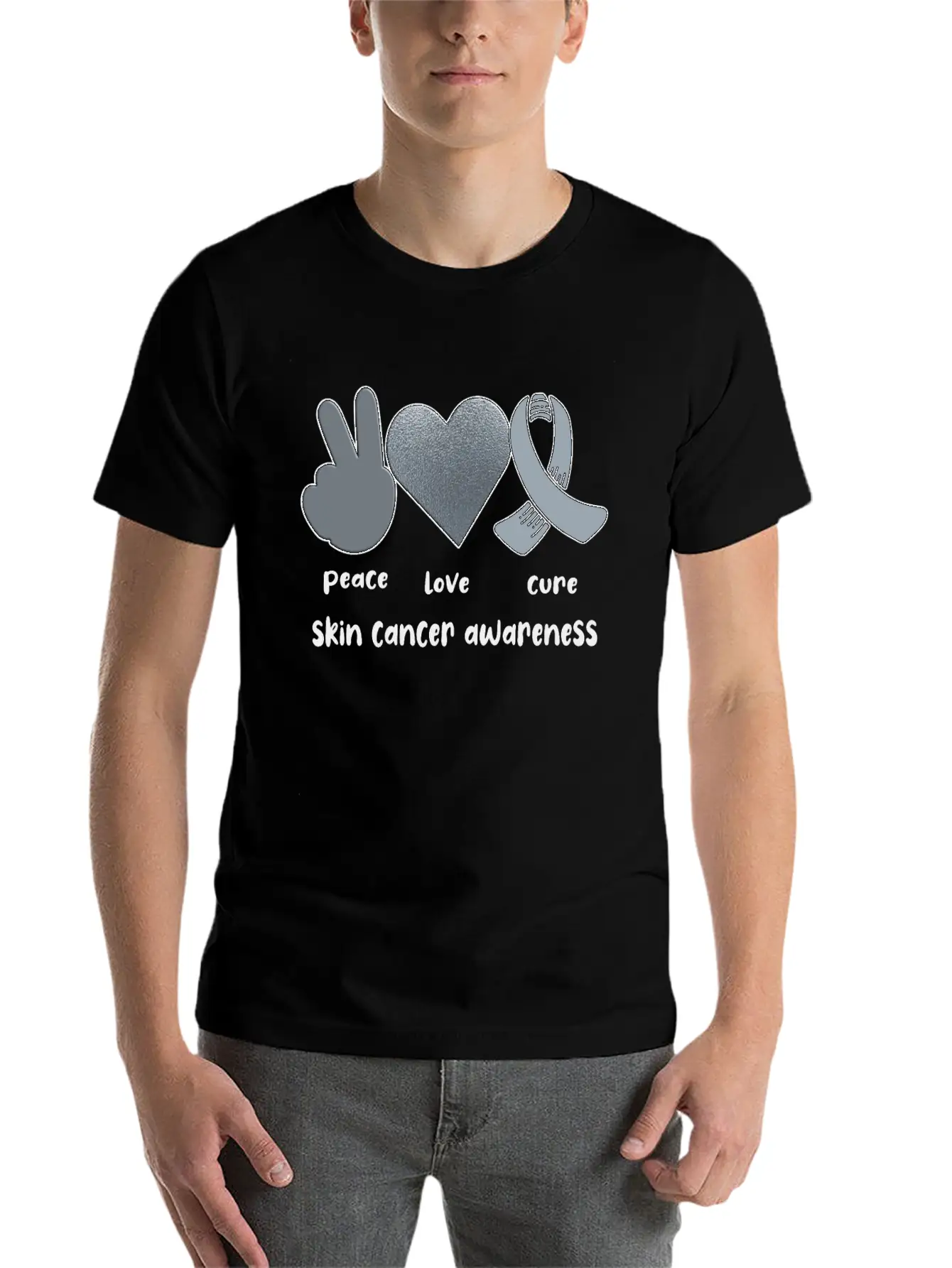 Skin Cancer Awareness Ribbon Melanoma Survivor Lightweight Cotton T-Shirt – Daily Comfort Graphic Shirt