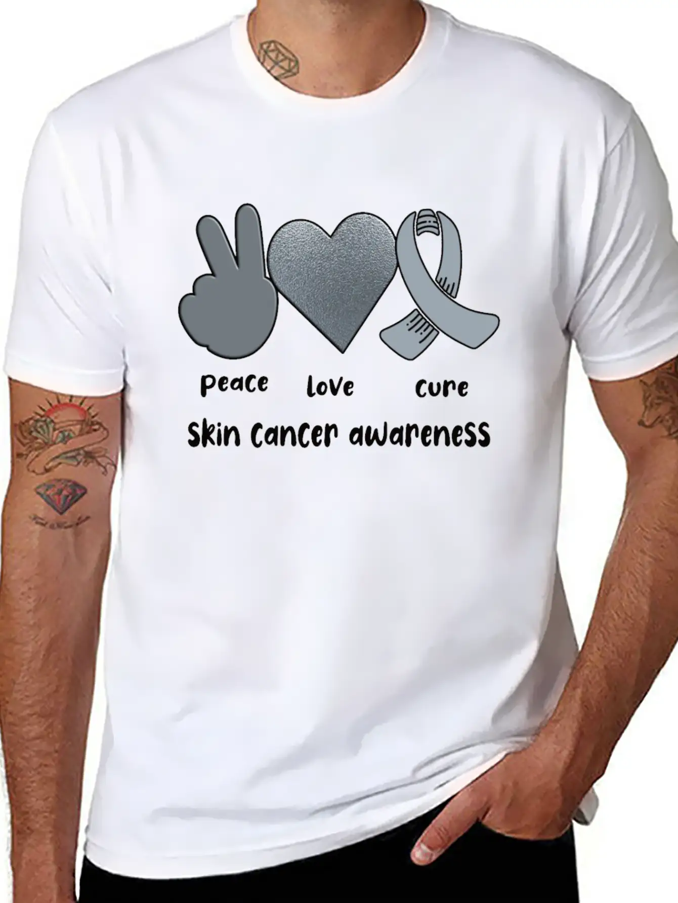 Skin Cancer Awareness Ribbon Melanoma Survivor Lightweight Cotton T-Shirt – Daily Comfort Graphic Shirt