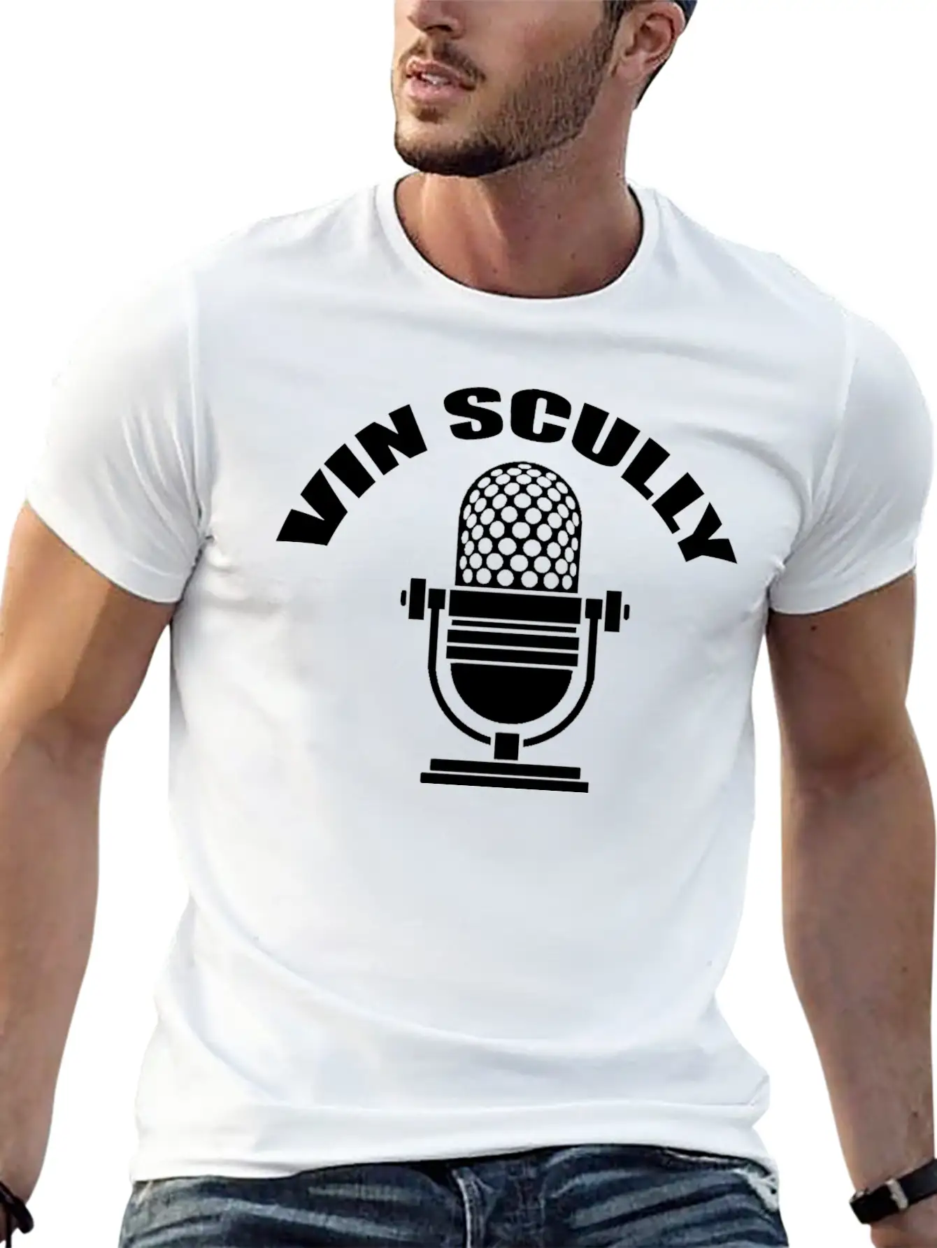 Vin Scully Microphone T Shirt Modern Fit Casual T-Shirt – Clean And Versatile Design